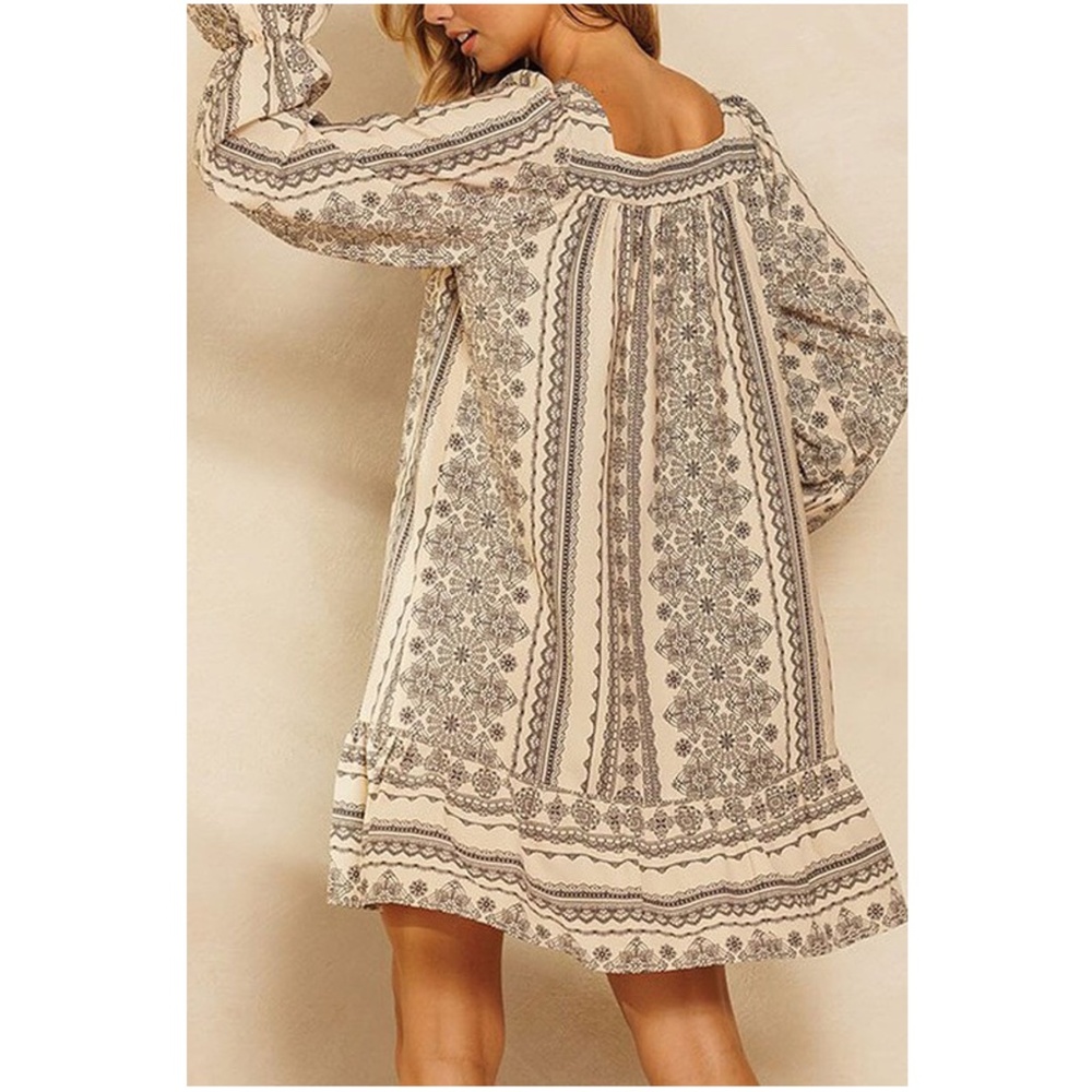 #27 Boho Print Ruffle Hem Mini Dress - Picture 3 of 3